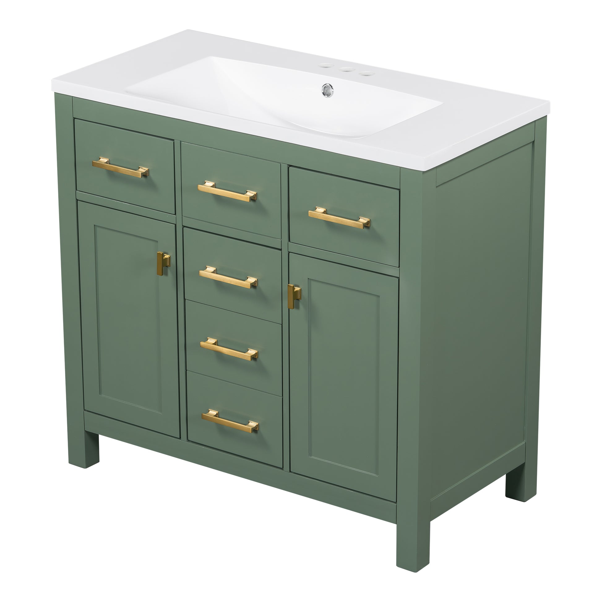 36'' Bathroon Vanity With Resin Sink Combo Set,Modern Freestanding Single Bathroom Cabinet With 4 Drawers & 2 Cabinets,Storage Cabinet For Bathroom, Solid Wood Frame Vanity Set, Green 4 Green 2 2 Adjustable Hinges Bathroom Freestanding Solid Wood Mdf