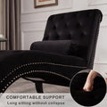 Button Tufted Chaise Lounge Indoor With Solid Wood Leg Support Pillow, Upholstered Chaise Lounge Chair For Bedroom Living Room Office, Armless Rolled Backrest Leisure Sofa Recliner Black Velvet Black Wood Fabric