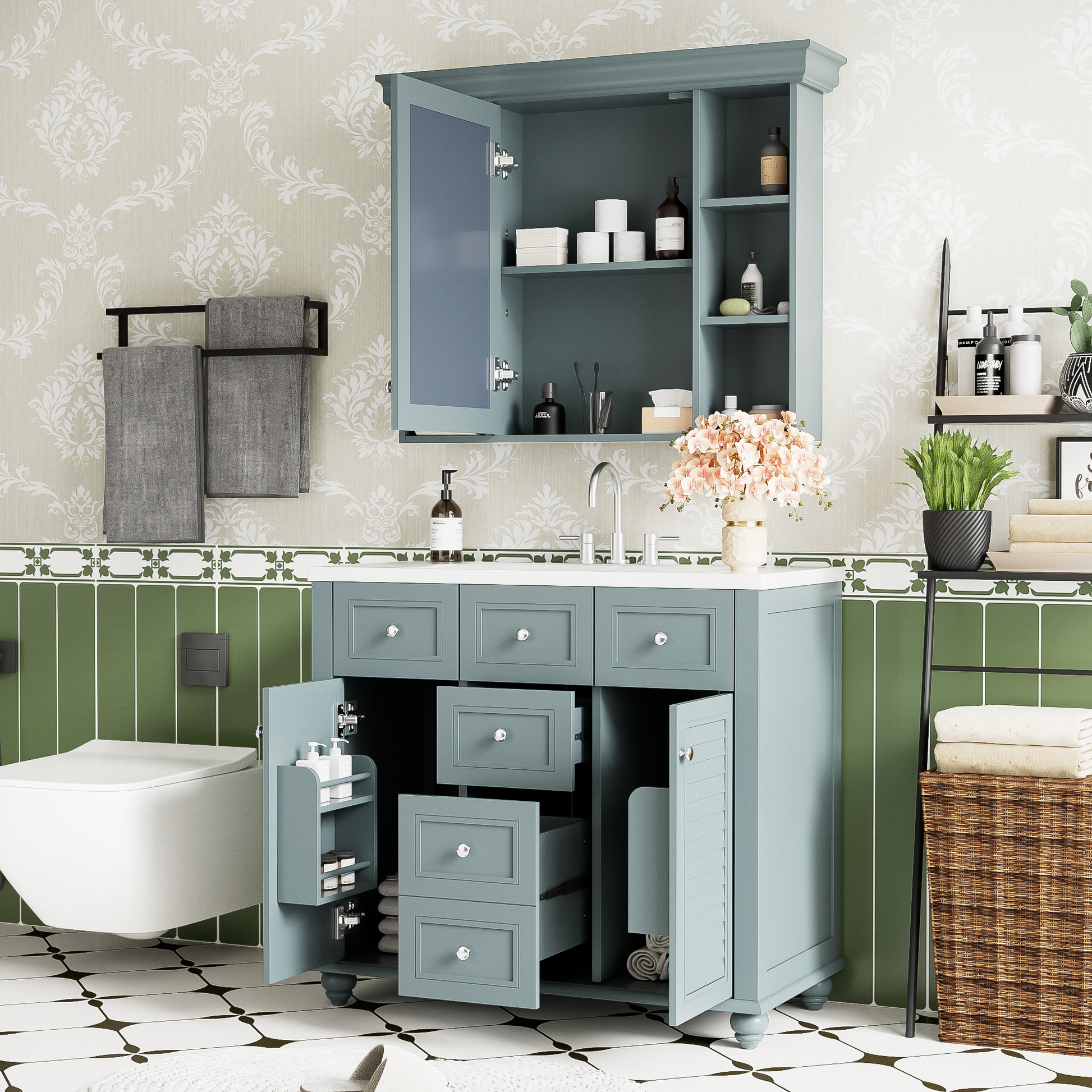 36'' Bathroom Vanity with Medicine Cabinet, Modern 2-blue-2-bathroom-freestanding-french