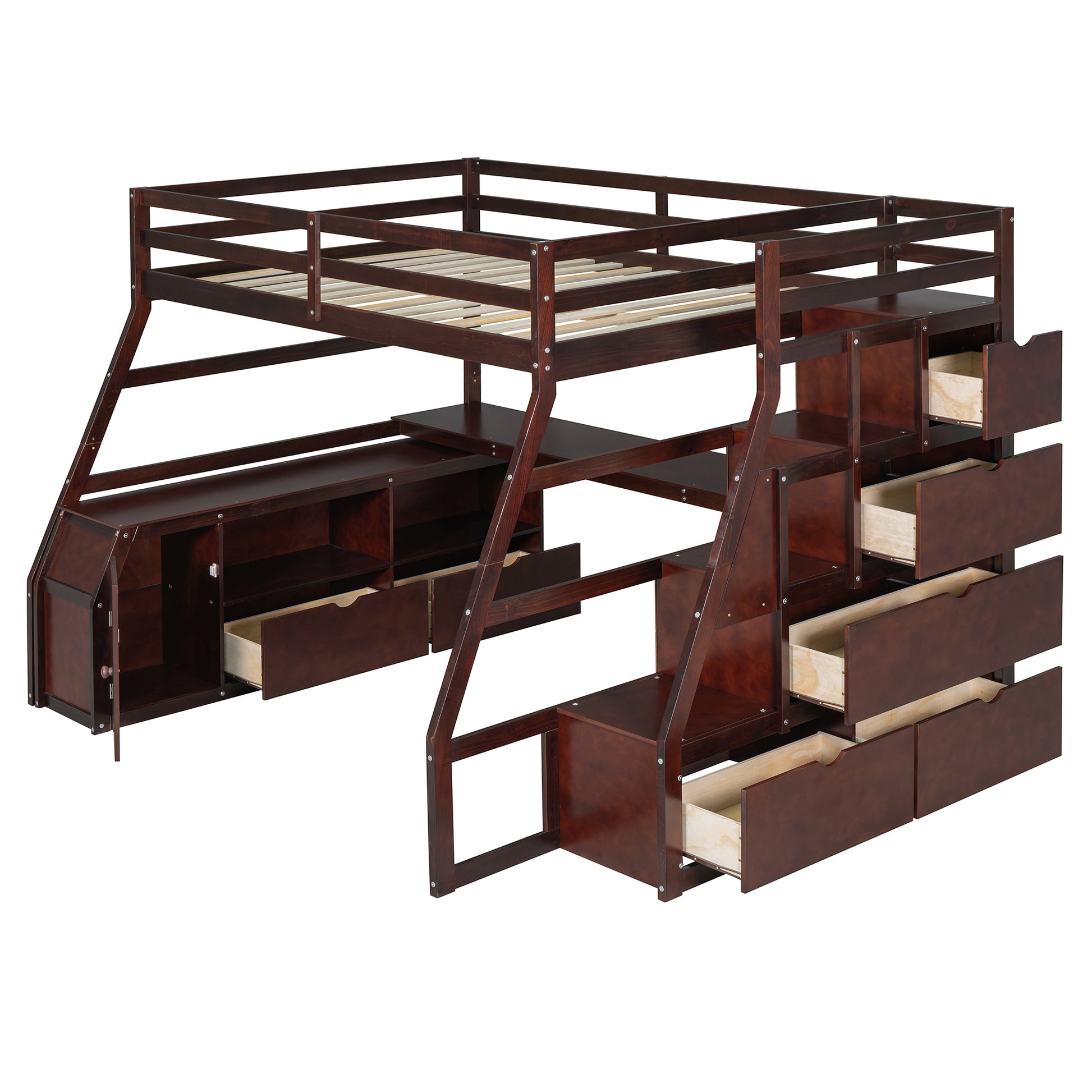 Full Size Loft Bed With 7 Drawers 2 Shelves And Desk Espresso Full Espresso Plywood
