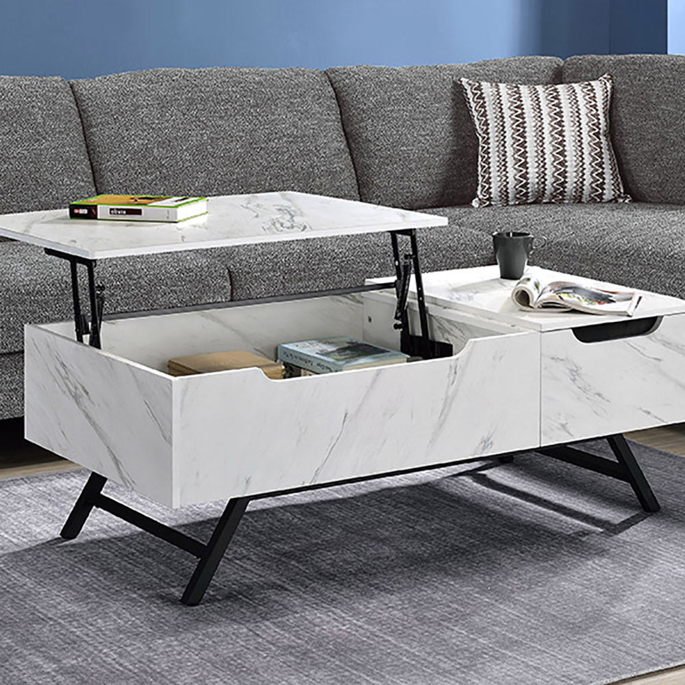 White Coffee Table With Lift Top White Primary Living Space Modern Drawers Rectangular Wood