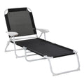 Outsunny Folding Chaise Lounge, Outdoor Sun Tanning Chair, 4 Position Reclining Back, Armrests, Metal Frame And Mesh Fabric For Beach, Yard, Patio, Black Black Metal