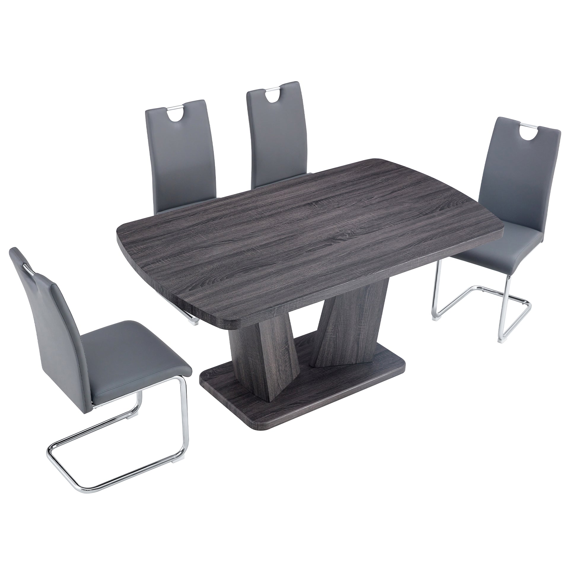 Dining Table Set For 4 6, 5 Piece Dining Table Set, Faux Wood Table Top And Modern Design Mdf Base With 4 Pu Leather Ergonomic Dining Chairs Metal Grey Modern Mdf Metal