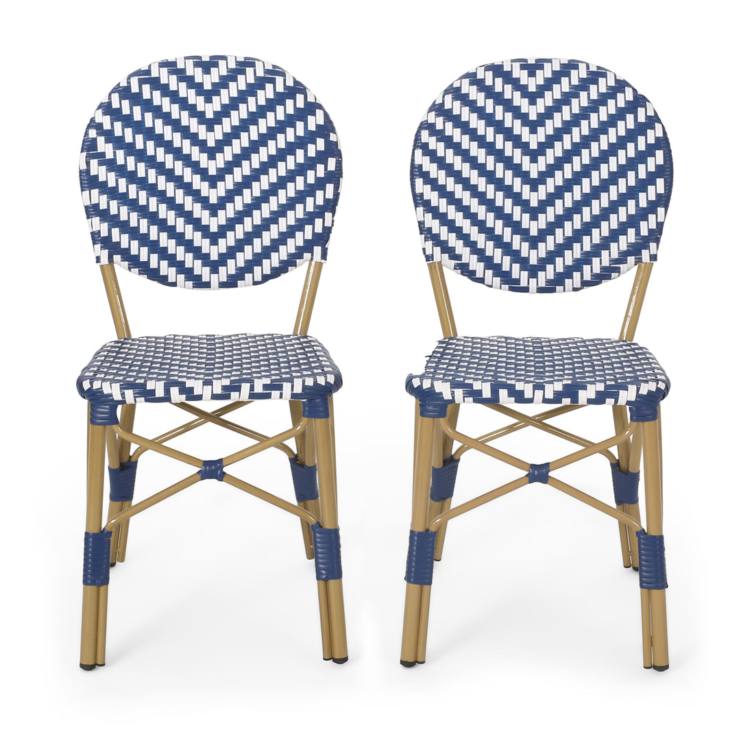 French Bistro Chair White Blue Rattan