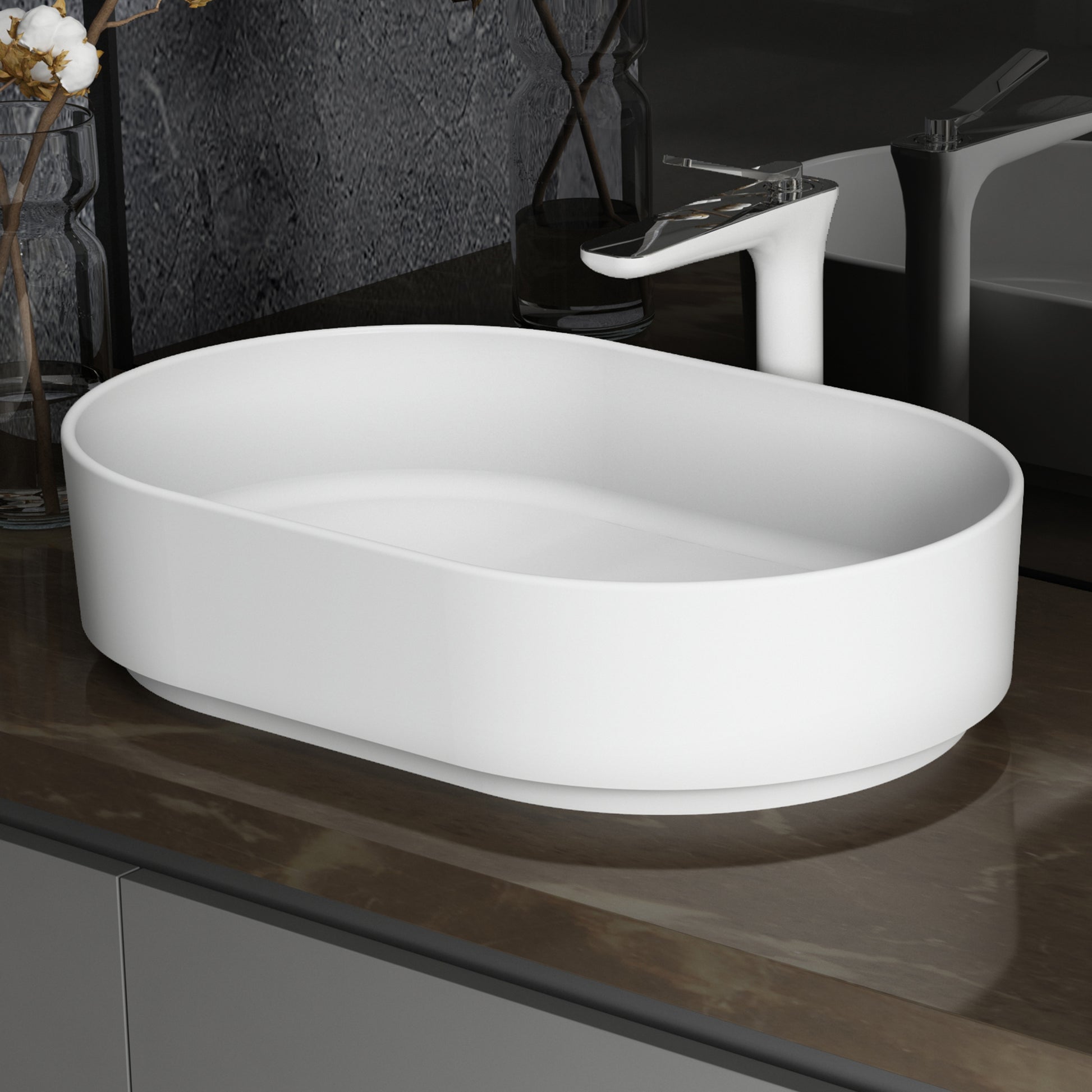 Solid Surface Basin Matte White Contemporary Solid Surface