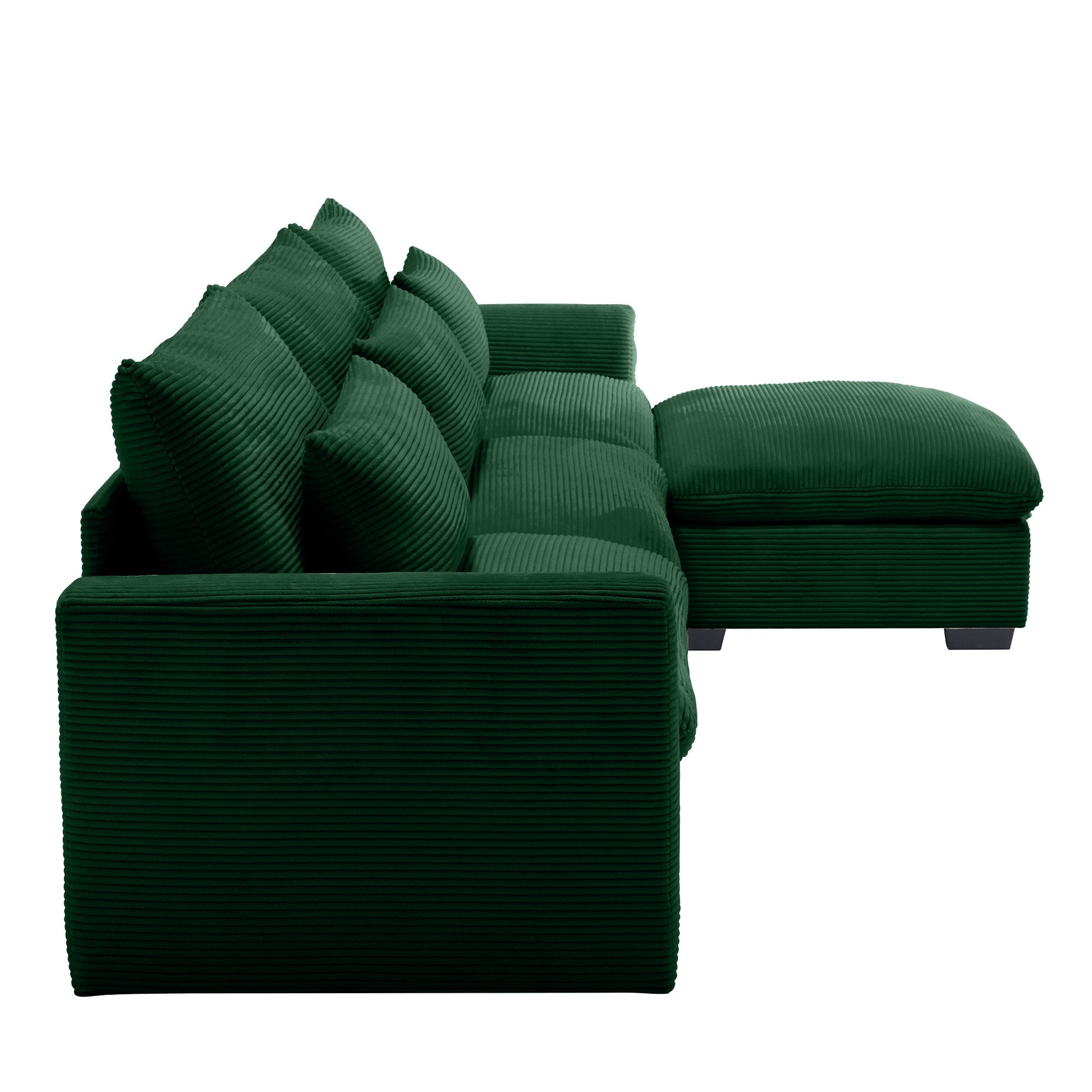 Corduroy Sectional Sofa, L Shaped Couch With Storage Footstool And 3 Pillow, Sectional Couch For Living Room Apartment, Green Green Corduroy 3 Seat