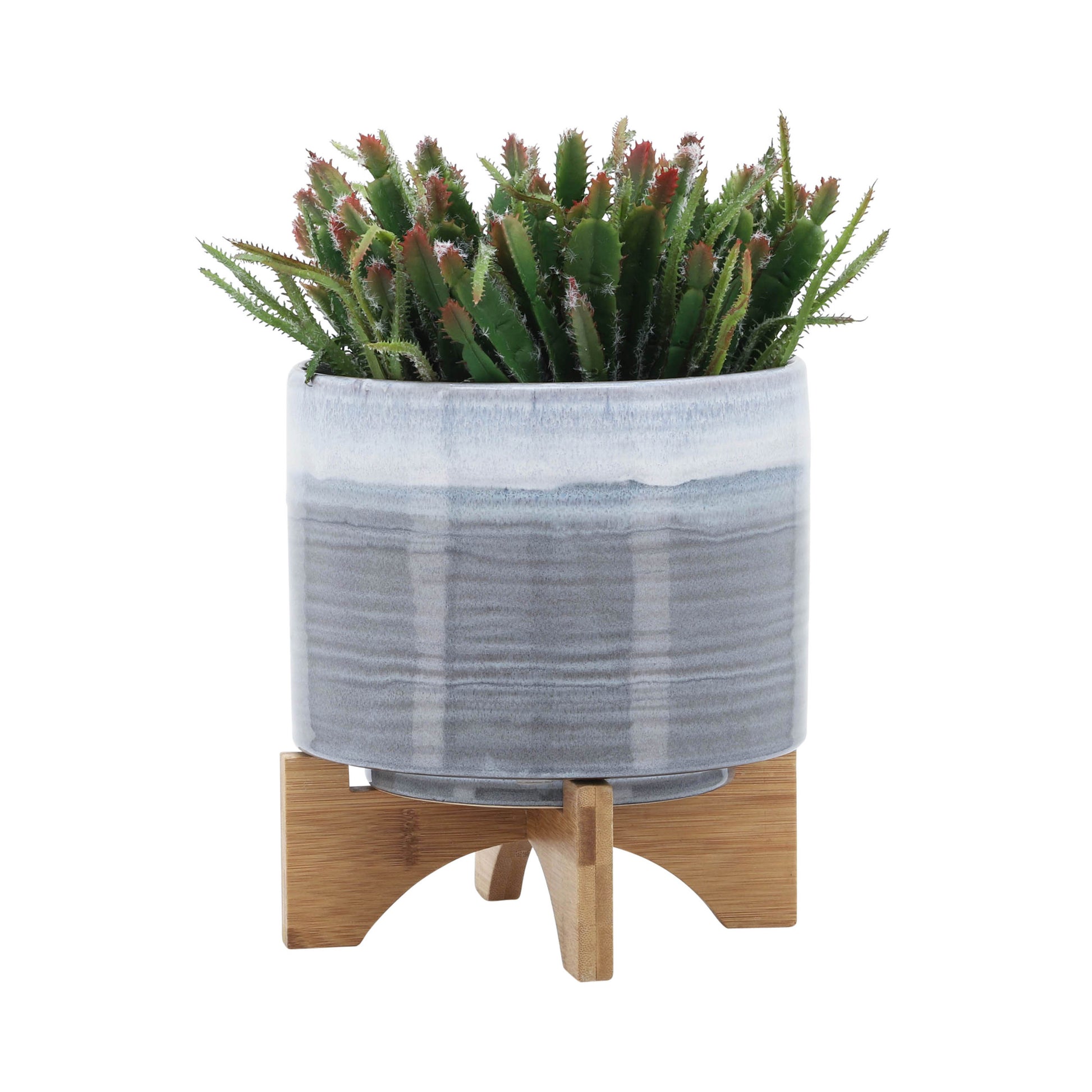 Ceramic 8" Planter On Stand, Blue Fade Blue Ceramic