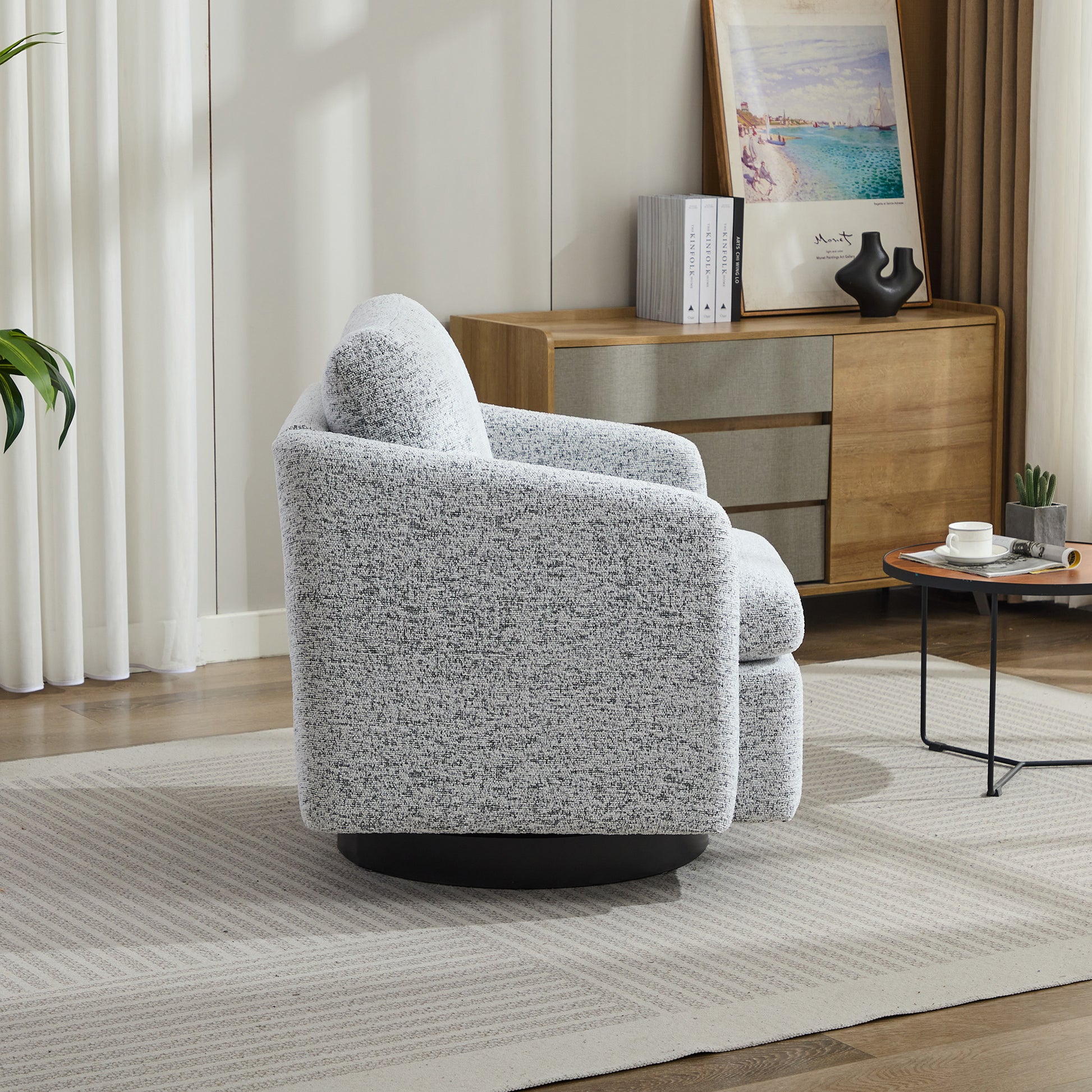 31.5"W Swivel Accent Chair And Comfy Round Accent Single Sofa Chair, 360 Degree Club Chair, Lounge Armchair For Living Room,Bedroom.Nursery.White Black Chenille White Black Chenille