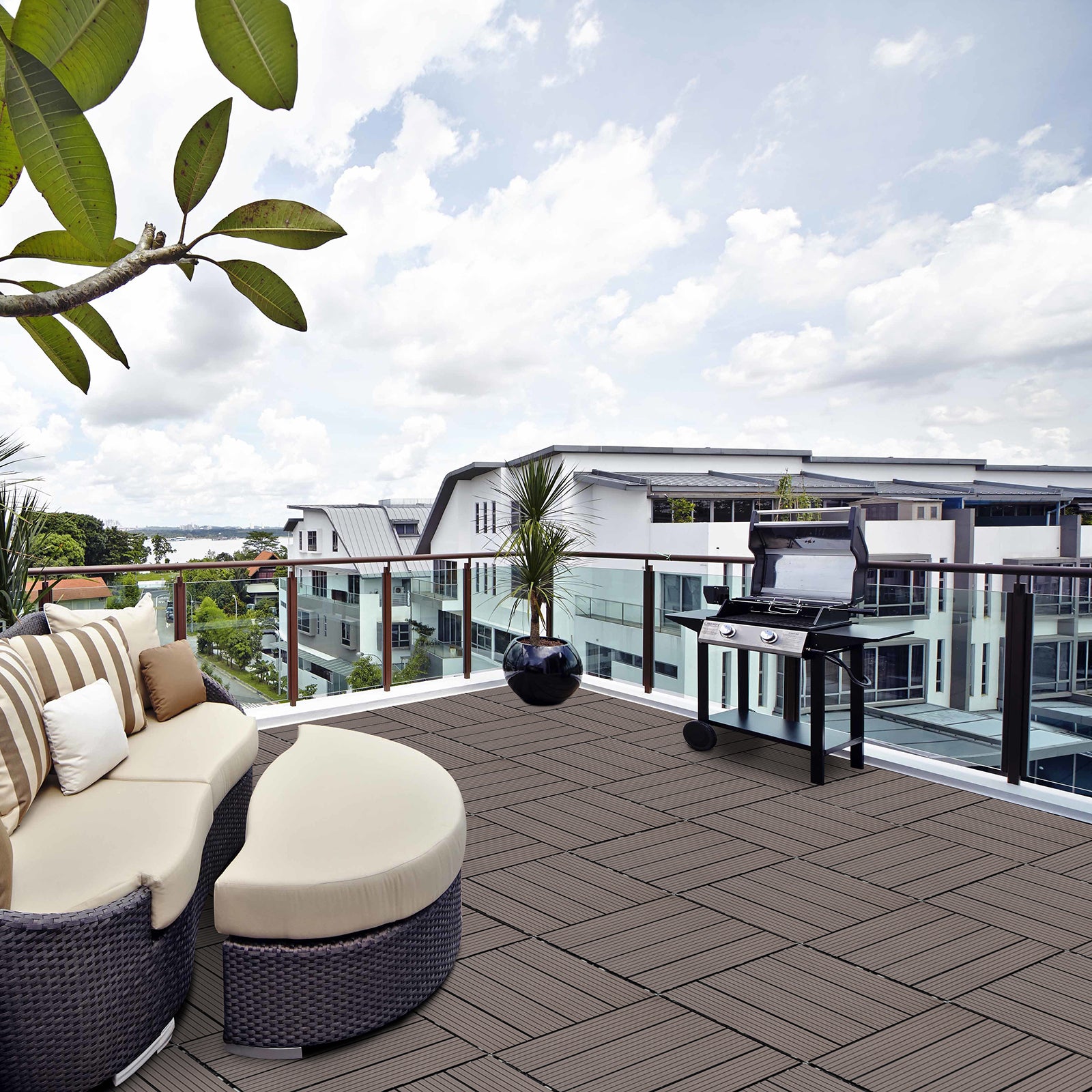 Wood Plastic Composite Deck Tiles Set Of 20, Sustainable Fsc Composite Decking Resist Rust, Water, Weather, Easy To Diy & Maintain, Ideal For Patios, Balconies, Rooftops, Light Coffee Color Light Coffee Wood Plastic