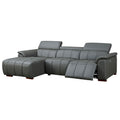 Wall Hugger Reclining Sofa Modern Electric Control Genuine Leather L Shaped Couch,Lounge Seat Theater Seating Furniture With Usb Port, Sofa With Headrest & Footrest For Living Room,Apartment,Office Dark Grey Genuine Leather 3 Seat