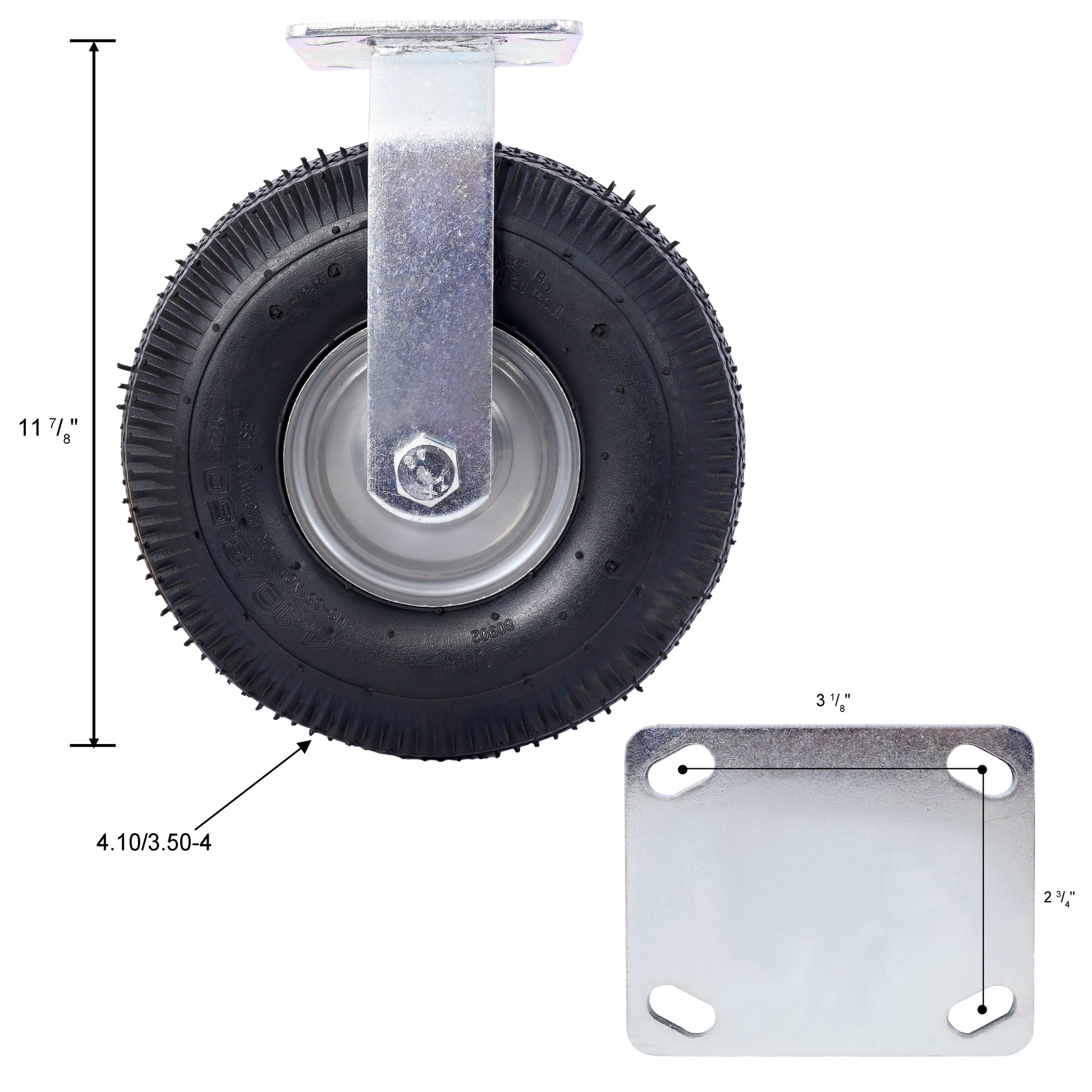 4Pcs 10In Caster Pneumatic Tire 2Pcs Swivel 2Pcs Rigid , Caster Wheel, Swivel Plate, Steel Hub With Ball Bearings, 5 8 Inch Bore Centered Axle Black Black Rubber