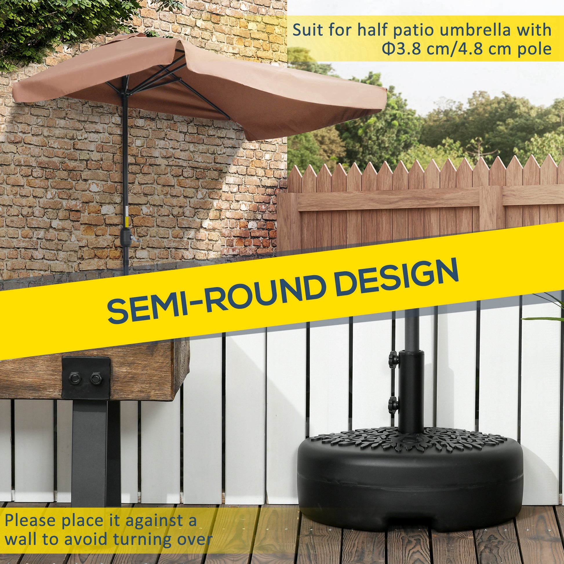 Outsunny Half Round Umbrella Base, Sand Or Water Filled Half Patio Umbrella Stand Holder For Lawn, Deck, Backyard And Garden, 40Lb Capacity Water Or 46Lb Capacity Sand, Fit 1.5"Or 2" Pole, Black Black Plastic