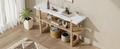 Retro Elegant Console Table With Marble Effect Top And Versatile Storage Solutions For Entryway And Living Room Natural Natural Solid Wood Mdf