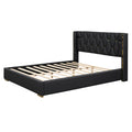 Queen Size Upholstered Platform Bed With Metal Strips, Black Queen Black Pu