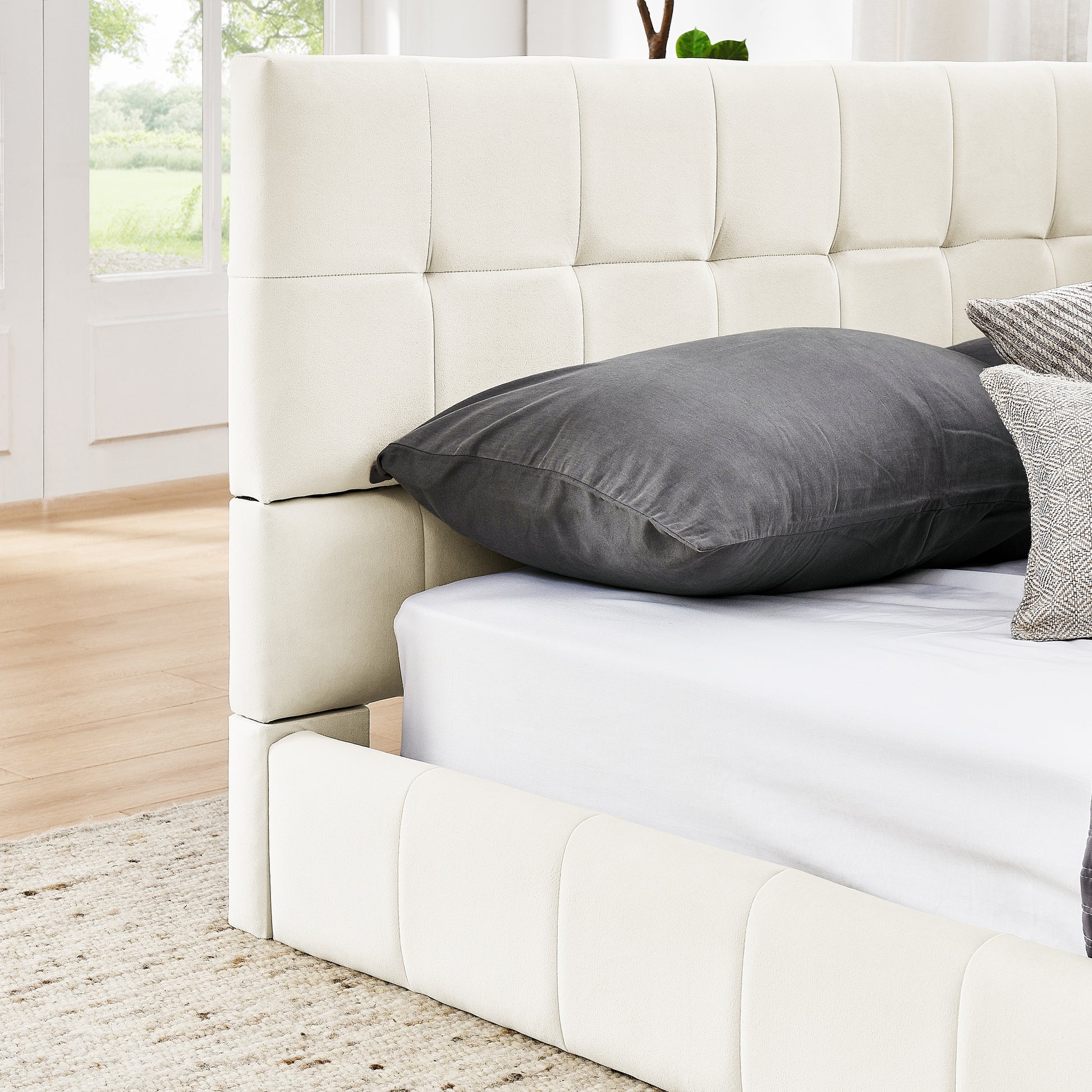 Full Size Upholstered Tufted Bed Frame, Sofa Bed Frame With Comfortable Backrest And Armrests, Full Size Bed For Bedroom, Living Room,Velvet, Beige 80.5''*59''*30.5'' Box Spring Not Required Full Beige Composite Bedroom Eucalyptus Bed Frame Foam Velvet