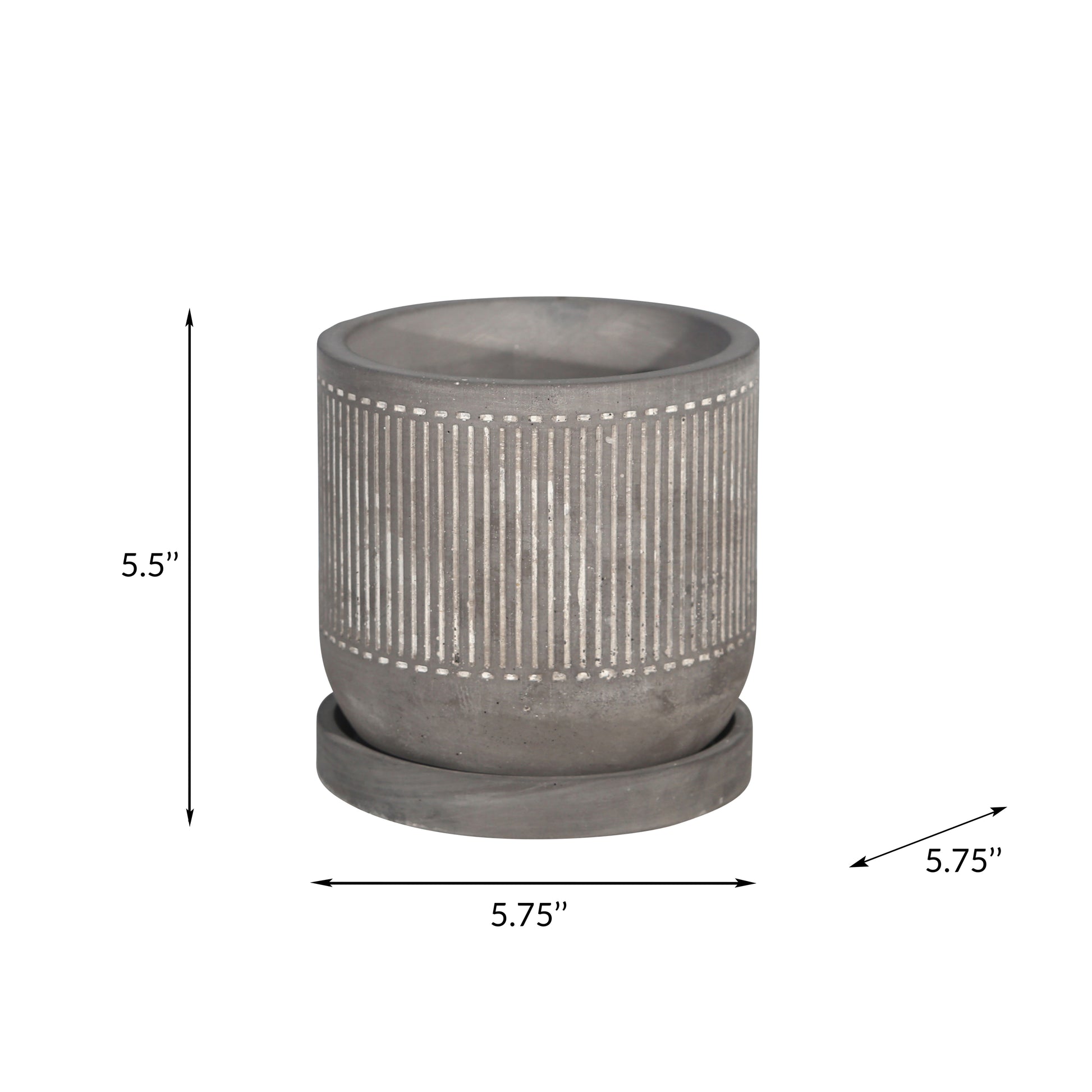 6 planter with saucer 6" Line Pattern Planter W Saucer, Gray Gray Cement