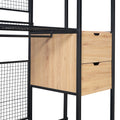 Open Style Wardrobe With Hanging Rails, Shelves And Drawers, Black Black Metal & Wood