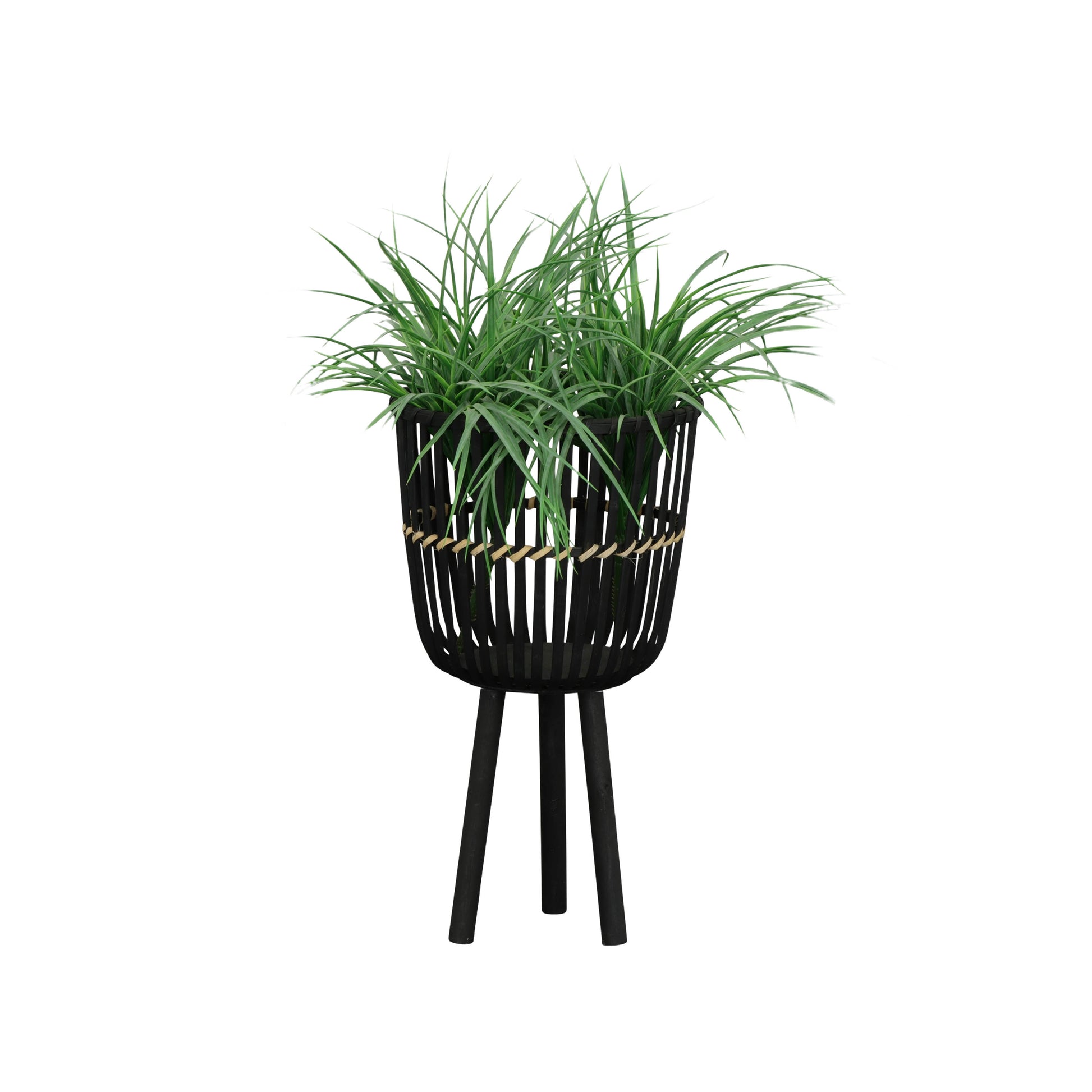 S 3 Bamboo Footed Planters 11 13 15", Black Black Bamboo