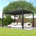 8640 Louver Pergola 10X13Ft Aluminum Frame & Steel Louvers With 2 Louvered Aluminium Sides Black Garden & Outdoor High Wind Resistant Gazebos Aluminium