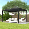 8640 Louver Pergola 10X13Ft Aluminum Frame & Steel Louvers Black Garden & Outdoor High Wind Resistant Gazebos Aluminium