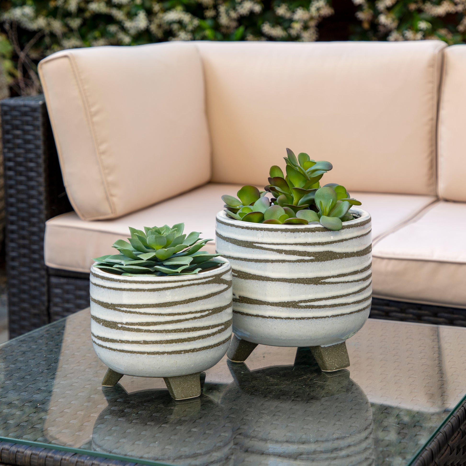 footed planter indoor S 2 Ceramic 6 8" Footed Planter, White White Ceramic