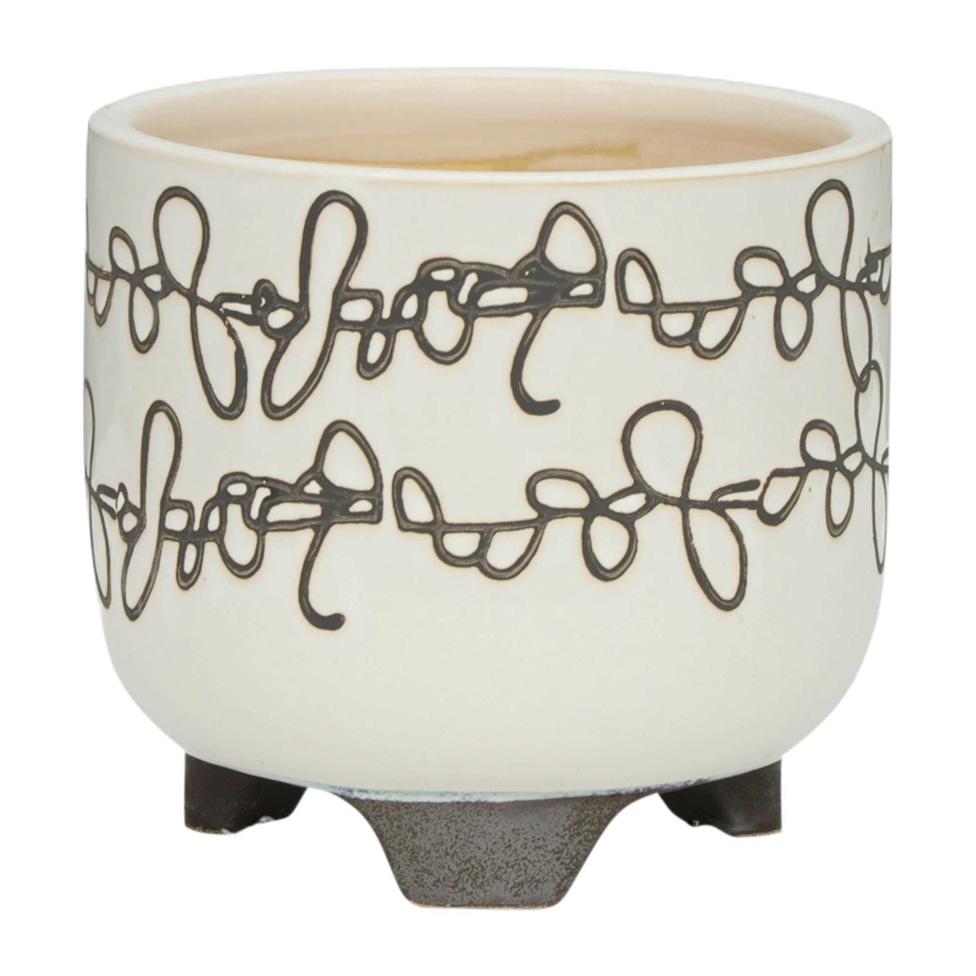 S 2 Ceramic 6 8" Scribble Footed Planter, Beige Beige Ceramic