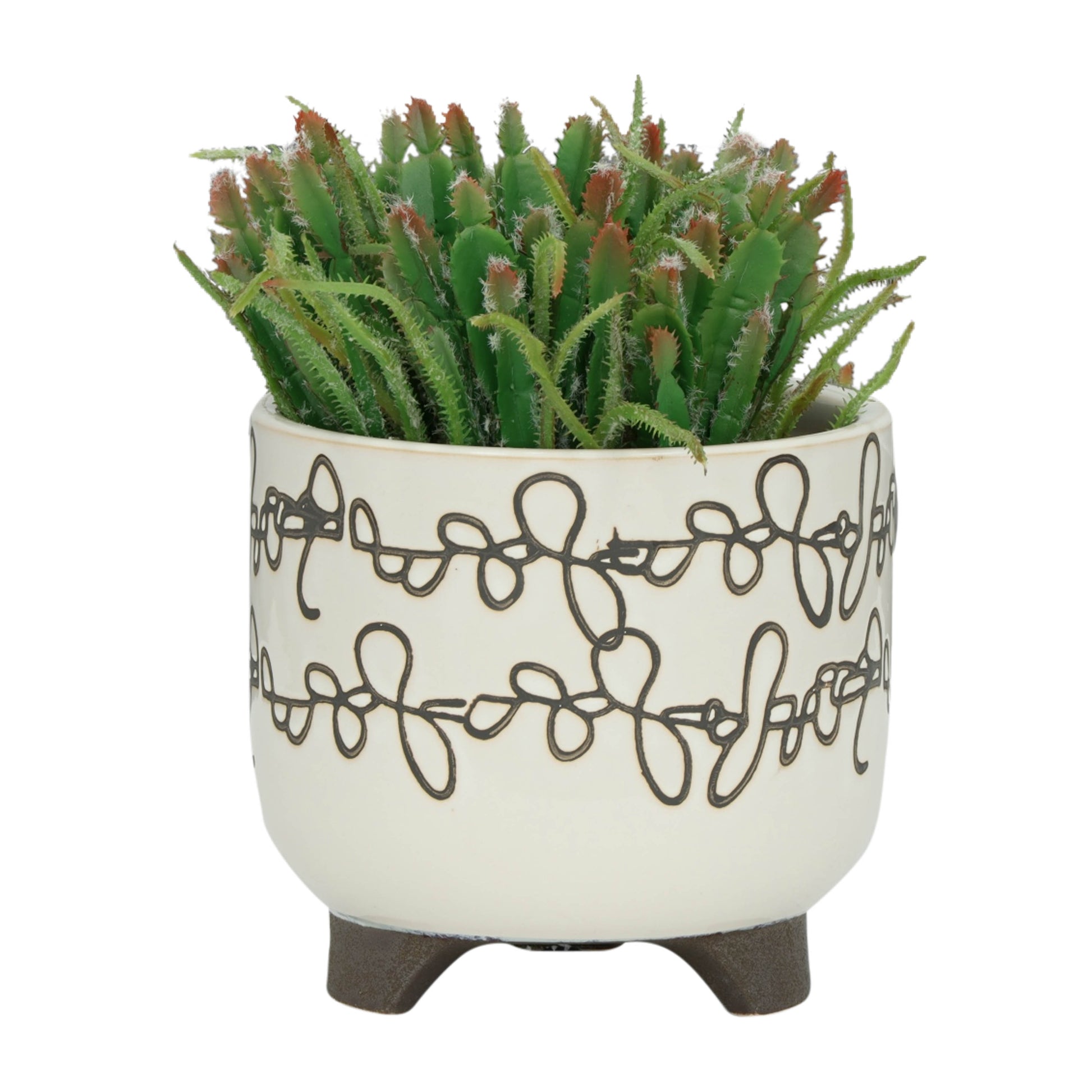 S 2 Ceramic 6 8" Scribble Footed Planter, Beige Beige Ceramic