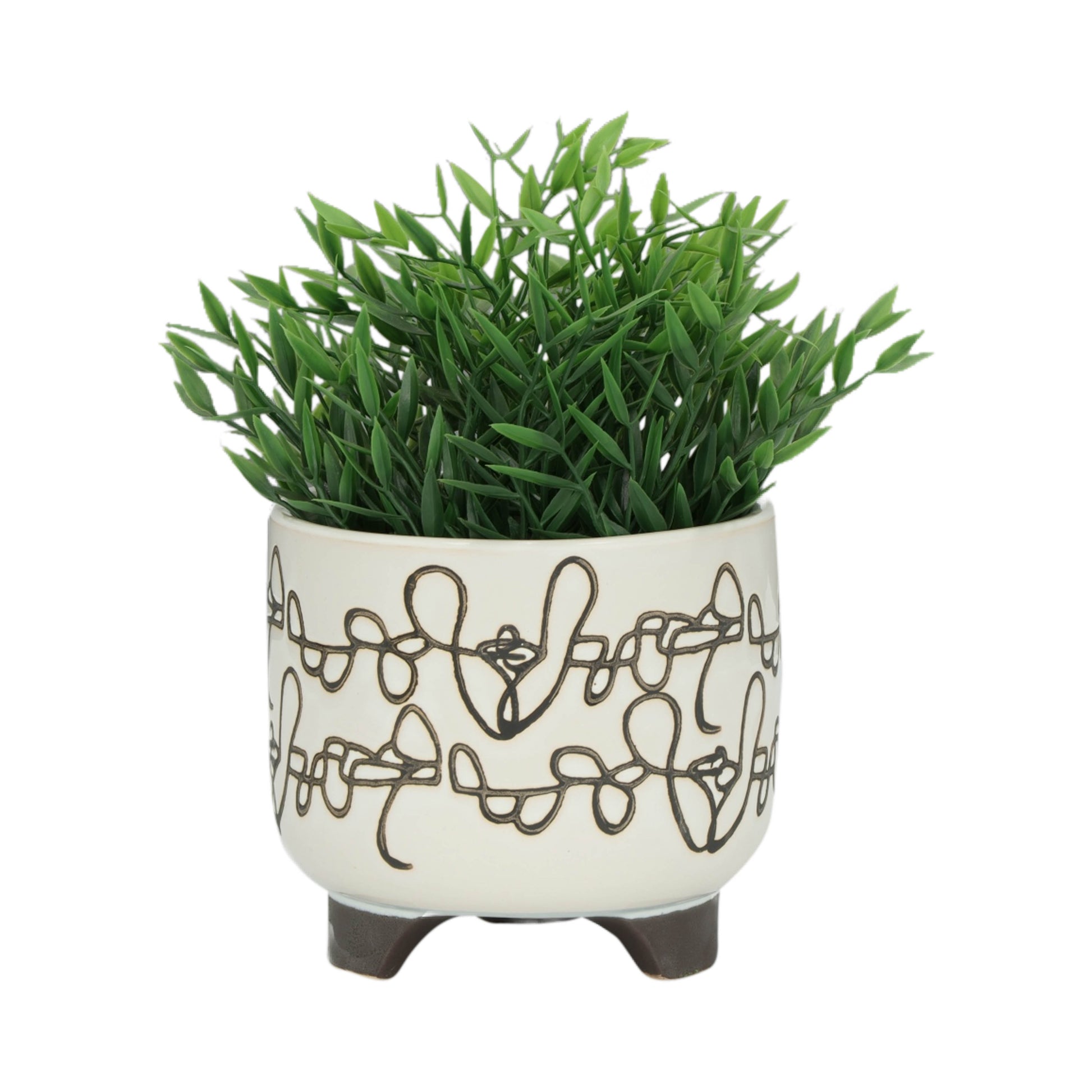 S 2 Ceramic 6 8" Scribble Footed Planter, Beige Beige Ceramic