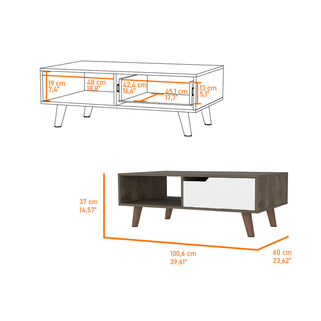 Hamburg Coffee Table 2.0One Open Shelf, One Drawer Multicolor Primary Living Space Contemporary Coffee & End Tables Rectangular Melamine Engineered Wood