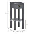 Homcom 2 Tier Side Table With Drawer, Narrow End Table With Bottom Shelf, For Living Room Or Bedroom, Gray Grey Mdf