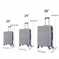 3 Piece Travel Lightweight Suitcase With Wheels, Password Lock, Business And Travel Carry On Luggage, Silver Gray 20 Inches 24 Inches 28 Inches Silver Grey Abs