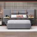 Full Size Upholstered Platform Bed With Two Outlets And Usb Charging Ports On Both Sides, Two Bedside Pillows, Storage Shelf, Velvet,Gray Full Gray Mdf Lvl