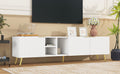 Modern Minimalist Geometric Tv Cabinet With Metal Handles And Gold Legs For Tvs Up To 80'', Multi Functional Tv Stand With Storage Cabinets, Entertainment Center For Living Room, White White Gold Primary Living Space 80 89 Inches 80 89 Inches 80 Inches