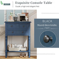 Narrow Console Table, Slim Sofa Table With Three Storage Drawers And Bottom Shelf Navy Navy Solid Wood Mdf