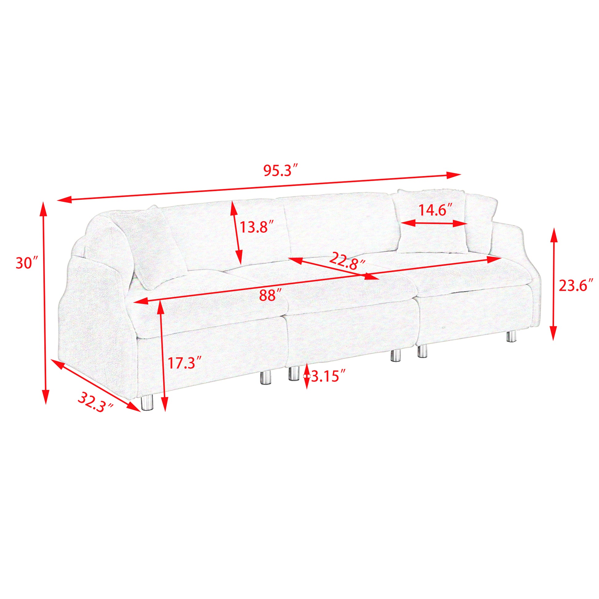 93.70 Inches Long, Teddy Sofa Fabric,With Two Matching Pillows And Three Spacious And Comfortable Seats, For Apartment Office Living Room Green Green Teddy 3 Seat