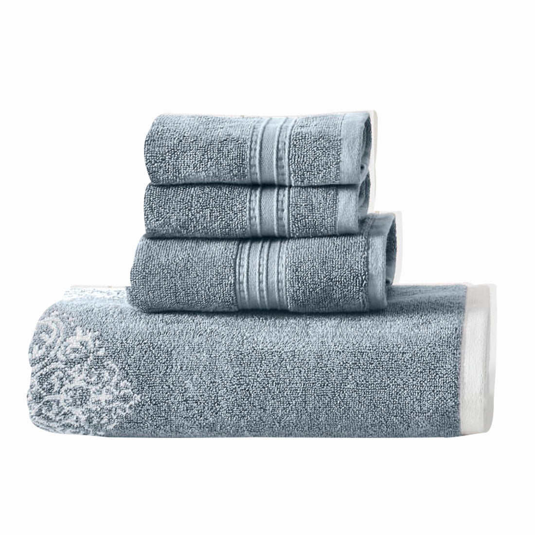 Eula Modern 6 Piece Cotton Towel Set, Stylish Da Pattern, Slate Blue Blue Cotton