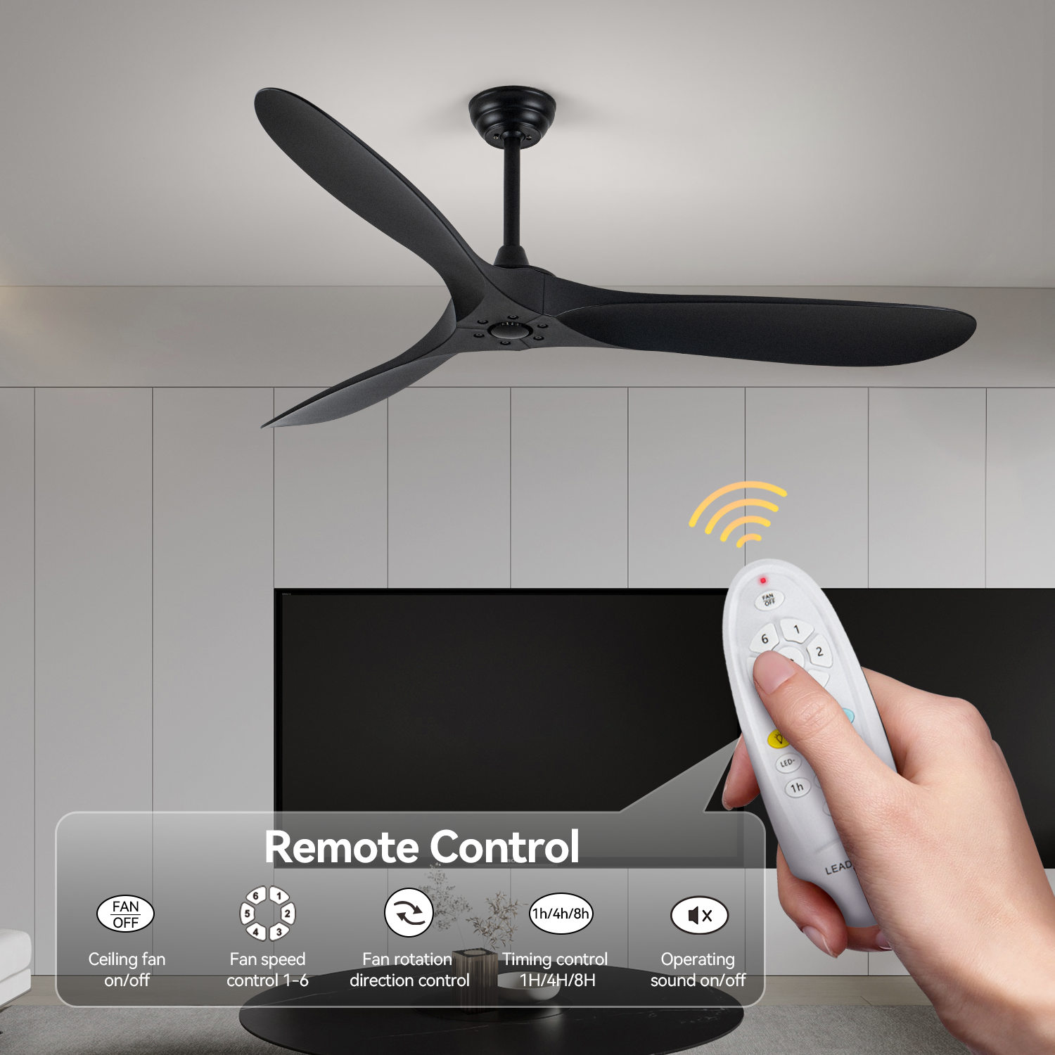 60 Inch Ceiling Fan With Remote Control Timed Lighting, Reversible Airflow And Quiet Operation For Living Room & Bedroom & Outdoor Black Modern Abs