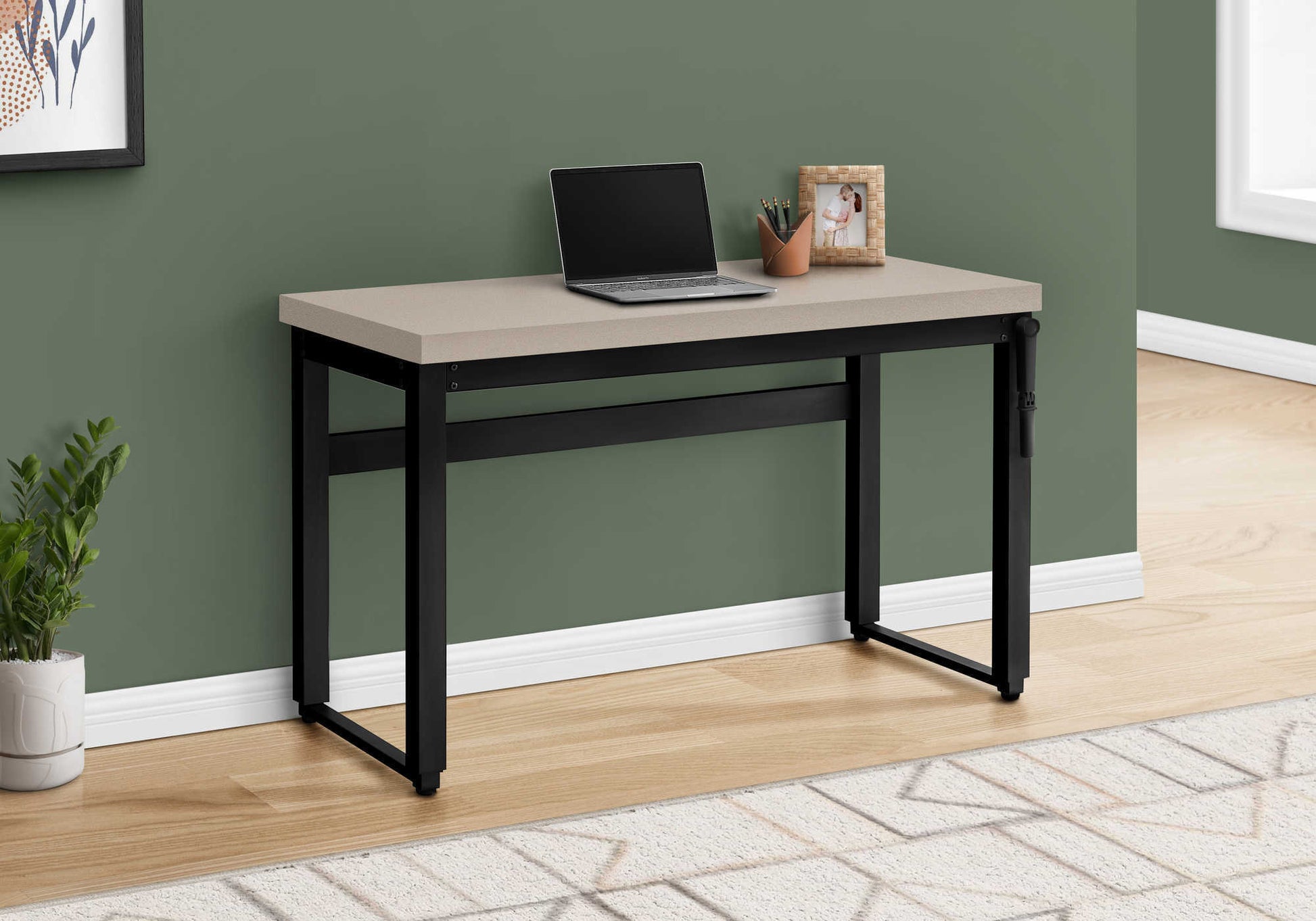 Computer Desk, Home Office, Standing, Adjustable, 48"L, Work, Laptop, Beige Laminate, Black Metal, Contemporary, Modern Taupe Particle Board