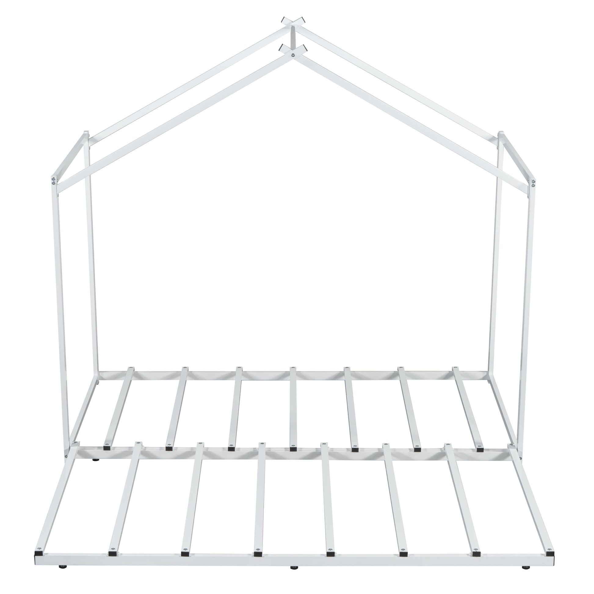 Metal Twin Size House Platform Bed With Trundle, White Box Spring Not Required Twin White Metal Bed Frame Metal