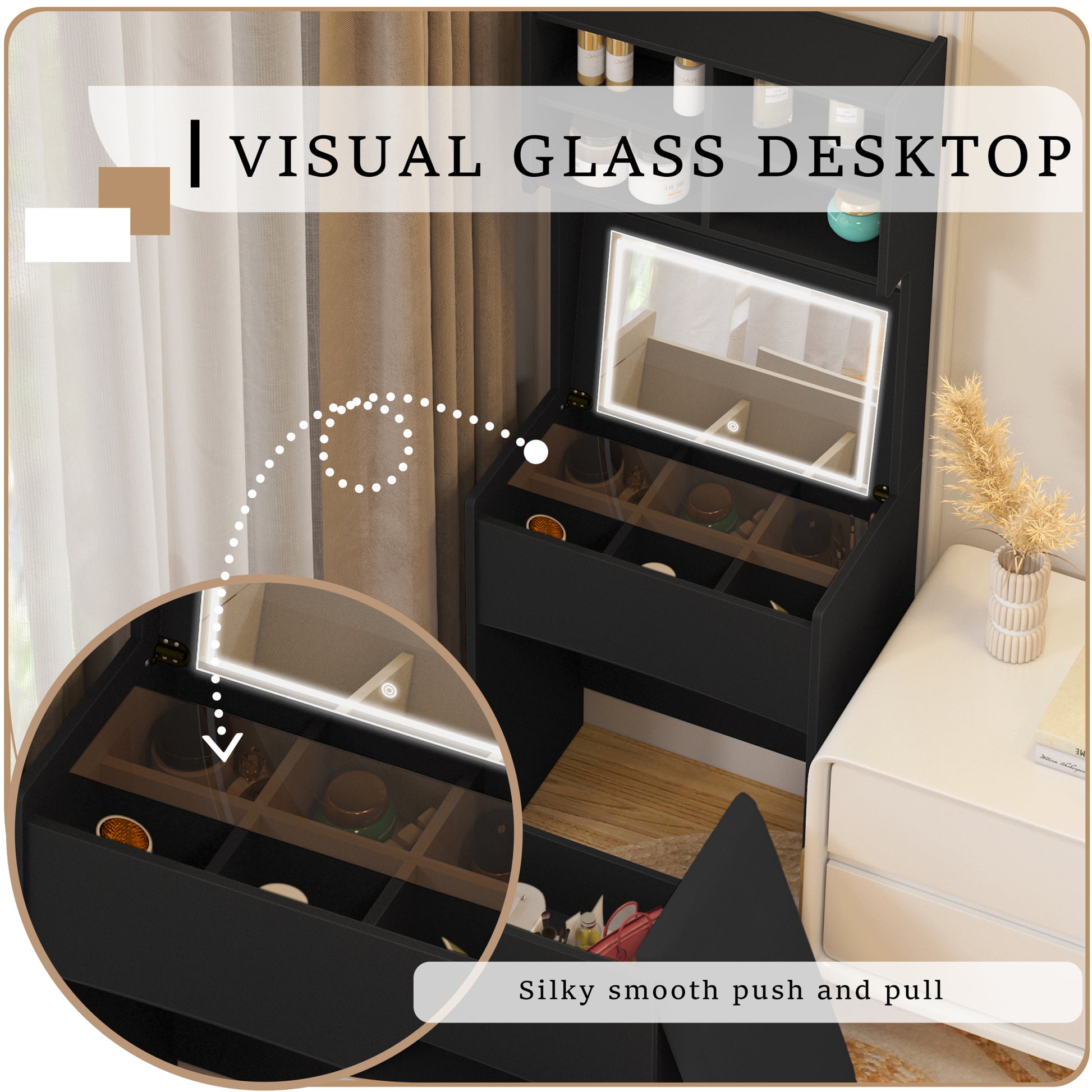 Dressing Table With Flip Top Led Illuminated Mirror, Vanity Table With Dressing Table With Flip Top Led Illuminated Mirror, Vanity Table With