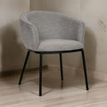 25 Inch Dining Chair, Gray Polyester, Black Metal Frame, Cushioned Seat Gray Wood Fabric