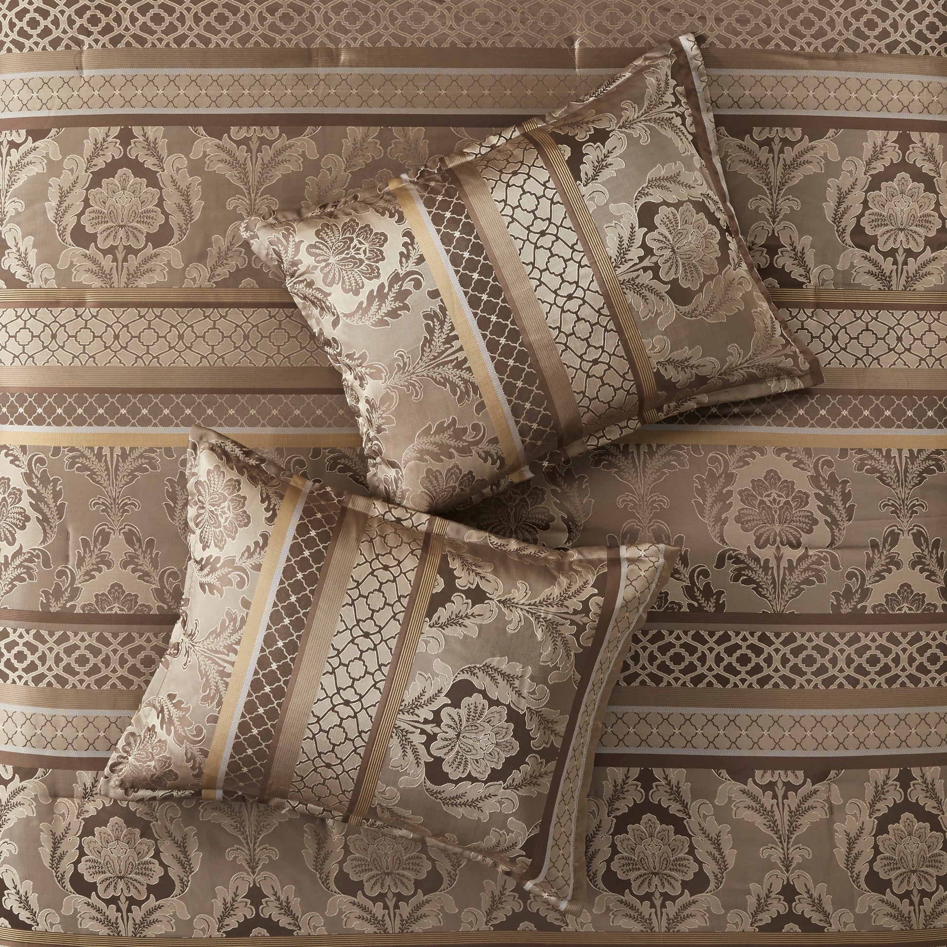 7 Piece Jacquard Comforter Set Brown Gold Cal King California King Brown Gold Polyester