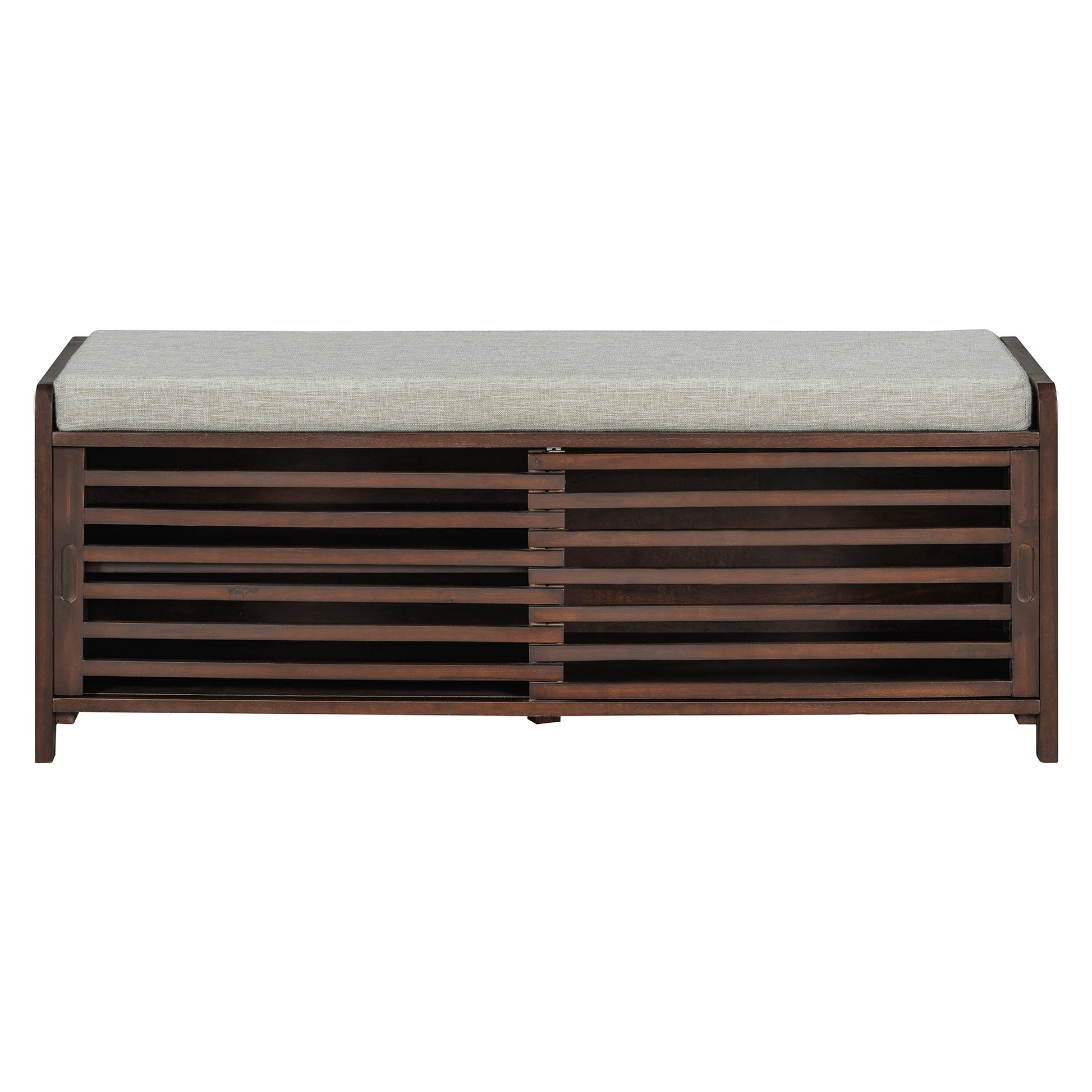 Distressed Shutter Storage Bench With Acacia Veneer For Retro Charm For Living Room, Entryway Espresso Espresso Mdf