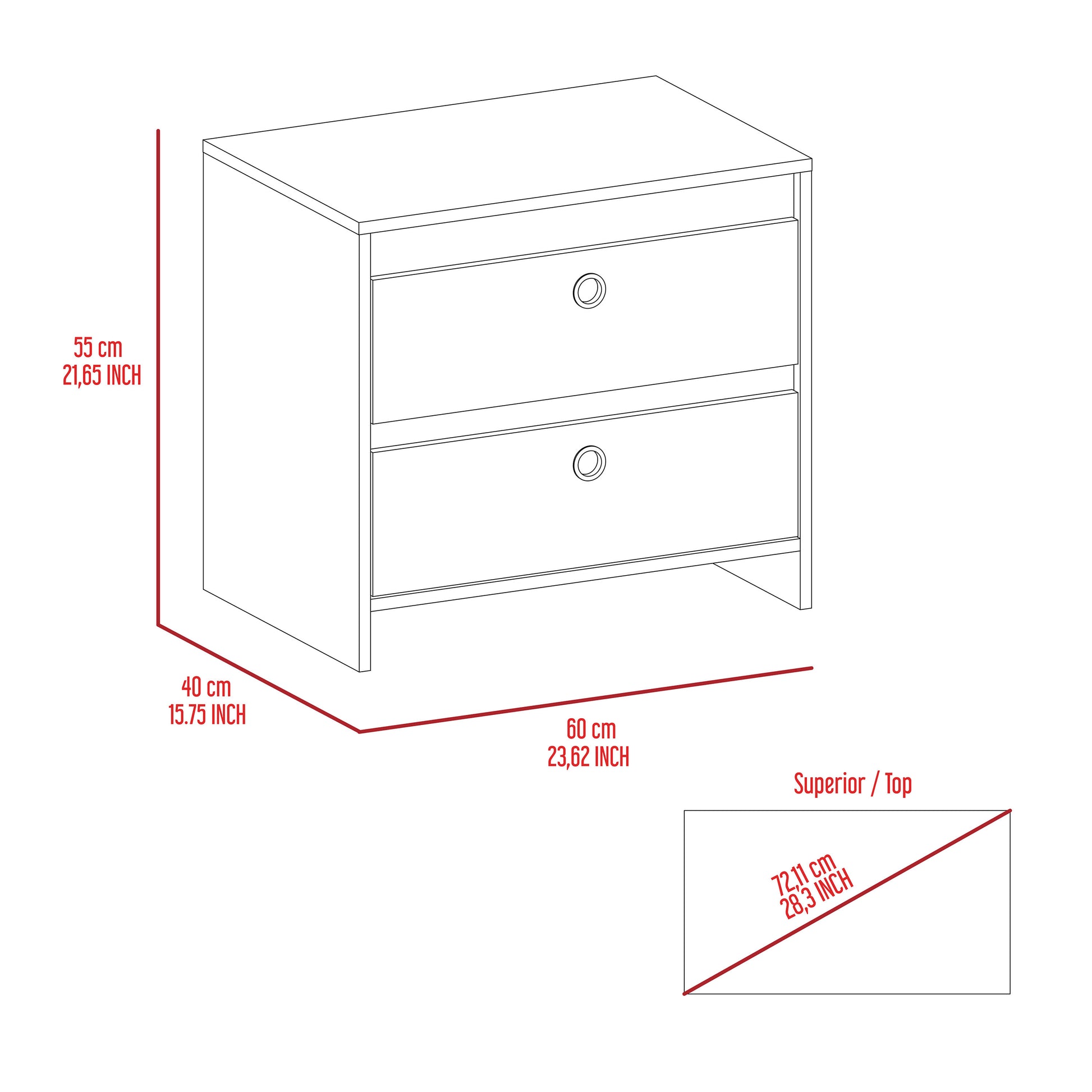 Lily Nightstand, Two Drawers Black 2 Drawers Bedroom Bedside Cabinet Contemporary Storage Melamine Engineered Wood