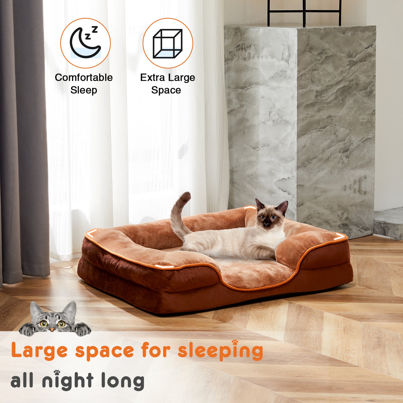 Memory Foam Pet Bed For Small Dogs & Cats With Washable Removable Cover Non Slip Base Waterproof Liner Egg Crate Foam For Improved Sleep, Brown,Small Brown Fabric