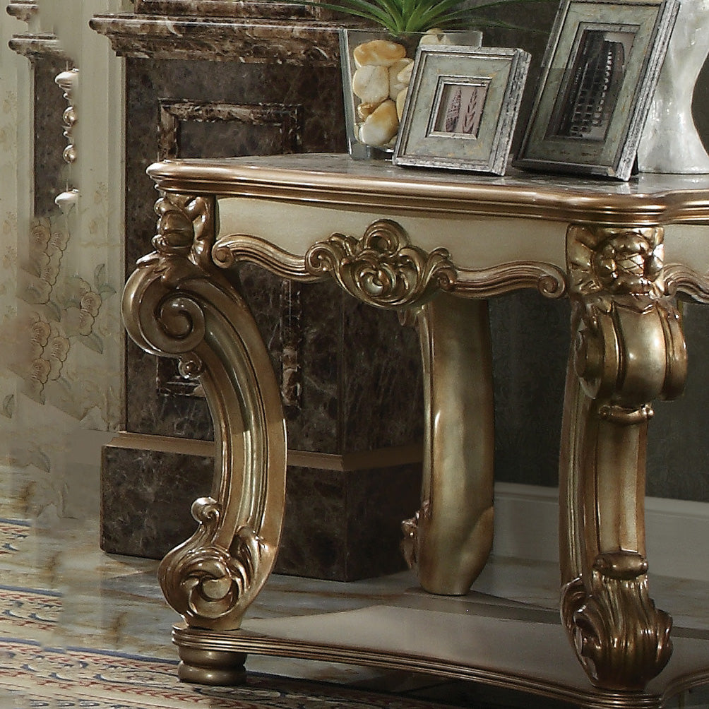 Gold Patina End Table With Bottom Shelf Gold White Primary Living Space Shelves Square Solid Wood Mdf