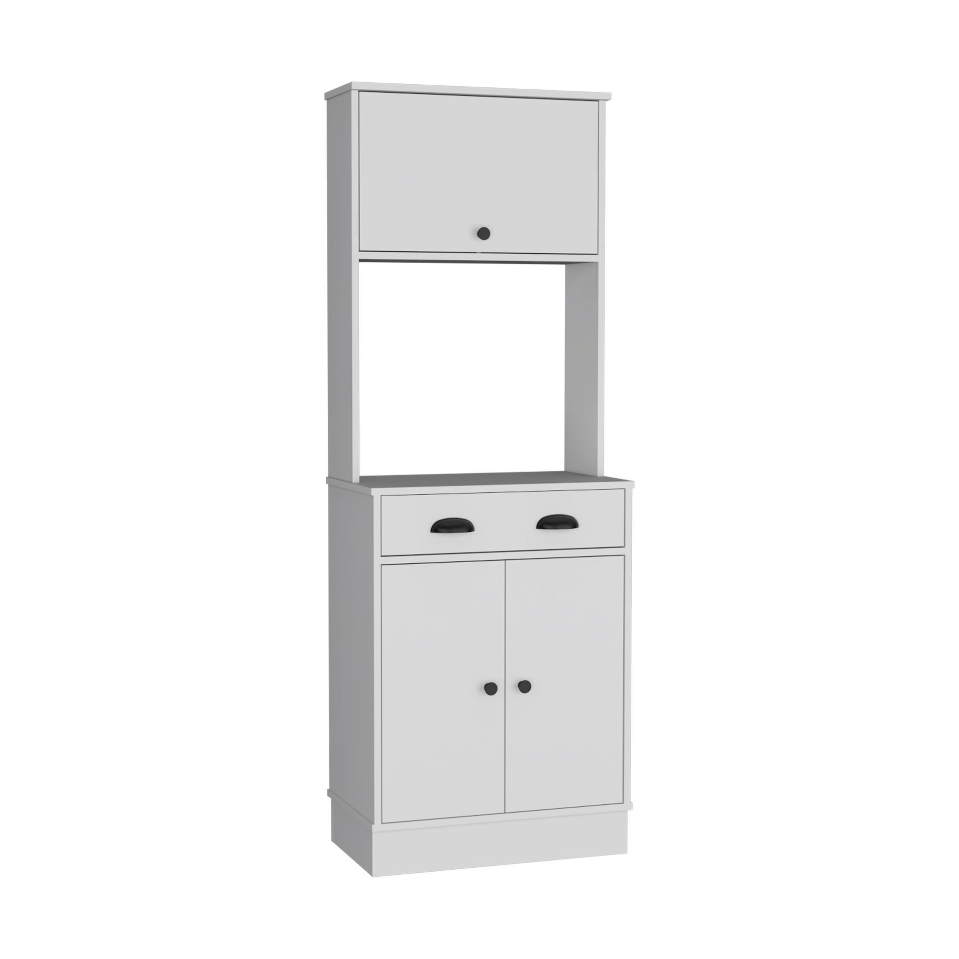 Apex Kitchen Pantry 66.3" H With Drawer, 2 Cabinets, And Microwave Stand, White White Solid Wood Mdf Engineered Wood