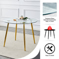 1 Table And 4 Chairs, A Modern Minimalist Circular Dining Table With A 40 Inch Black Imitation Marble Tabletop And Gold Plated Metal Legs, And 4 Modern Gold Plated Metal Leg Chairs. Black Gold Seats 4 Glass