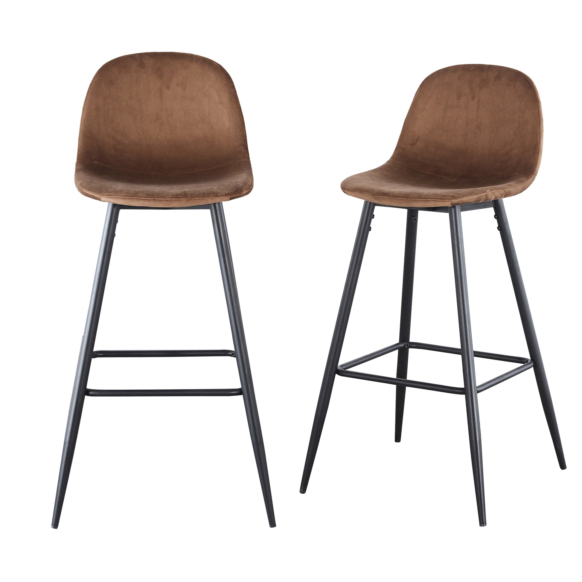 Bar Stools Set Of 2, 30 Inches Velvet Barstool Modern Counter Bar Height Chair With Back, Sturdy Metal Legs & Footrests, Easy Assembly, Island Stool For Kitchen Bar Brown Velvet