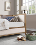 Beige Fabric Upholstered 1Pc Day Bed Light Oak Bed Frame Trim Bedroom Furniture Mattress Ready Twin Day Bed Box Spring Not Required Twin Beige Multi Wood Bedroom Classic,Contemporary,Modern,Transitional Solid Wood